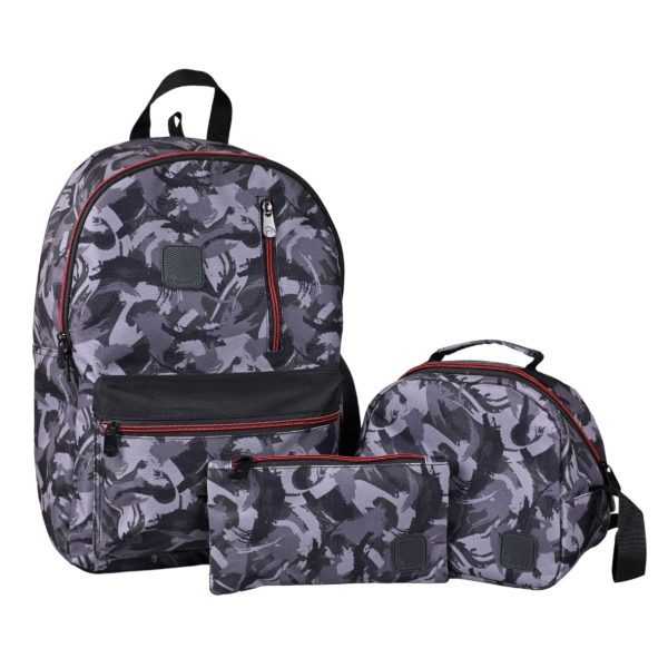 Set Mochila + Lochera y Estuche Escolar Torre Black camo