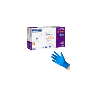 Guantes de Examinación Top Glove Extra Resistente Azul Sin Polvo Talla M 100
