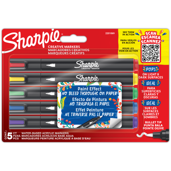 Marcador Sharpie Acrílico Punta Bala 5 Colores