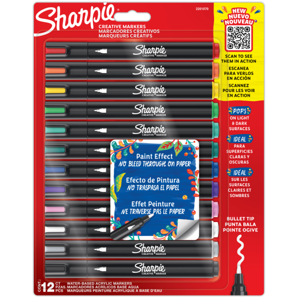 Marcador Sharpie Acrílico Punta Bala 12 Colores