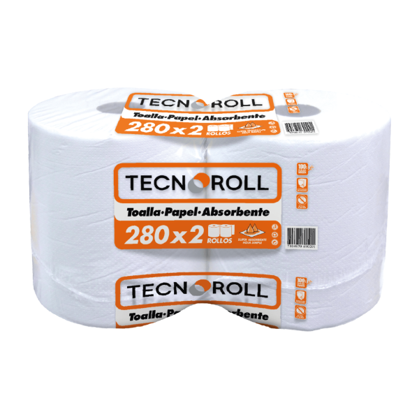 Toalla de Papel Tecnoroll Jumbo 2 Rollos 280 m Hoja Simple