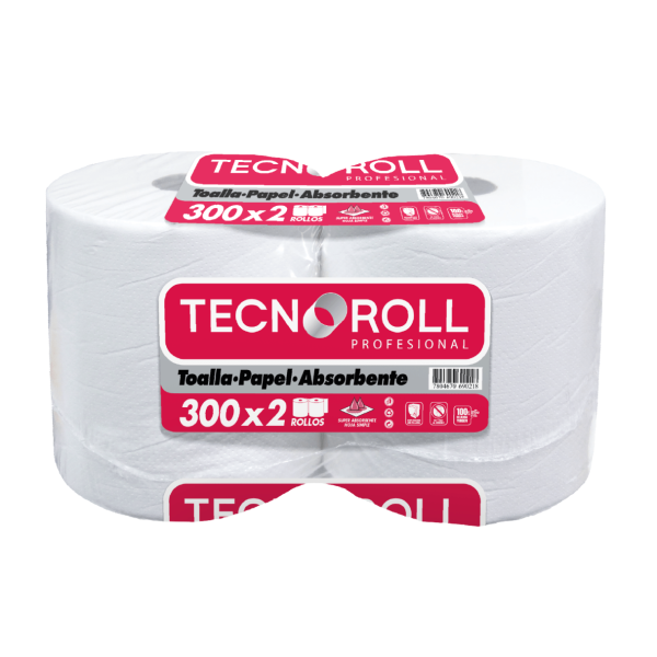 Toalla de Papel Tecnoroll Jumbo 2 Rollos 300 m Hoja Simple