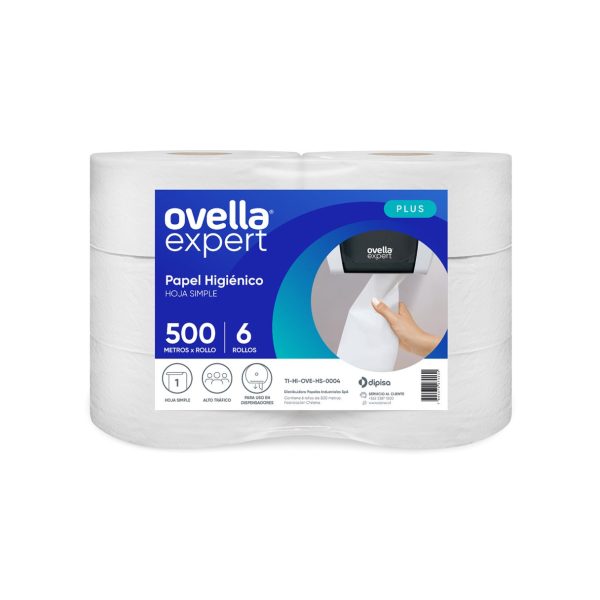 Papel Higiénico Ovella Plus Hoja Simple 6 Rollos 500 m