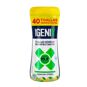 Toallas Desinfectantes Igenix Frescura Cítrica Tubo de 40 Unidades