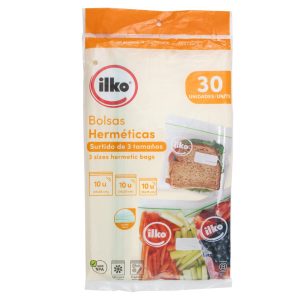 Bolsa Almacen Ilko Cierre Hermético 3 Tamaños 30 Unidades