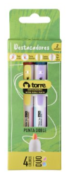 Destacador Torre Punta Doble Neón 4 Colores