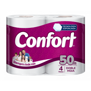 Papel Higiénico Confort Mega Doble Hoja 4 Rollos 50 Mts