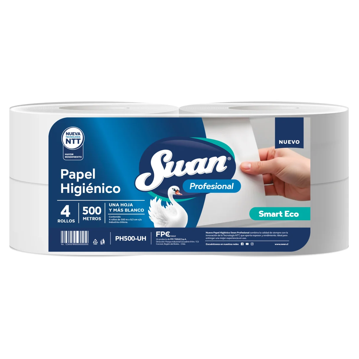 Papel Higiénico Swan Profesional Smart Eco Hoja 4 Rollos 500 Mts