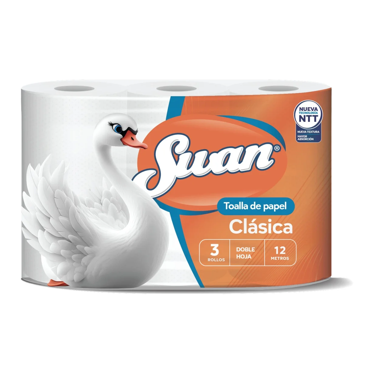 Toalla de Papel Swan Clásica 3 Rollos 12 m Doble Hoja