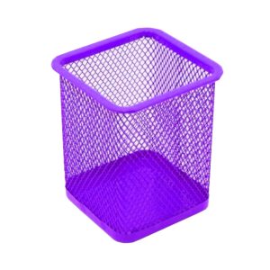 Portalápiz Offione Rejilla Metálico Cuadrado Morado