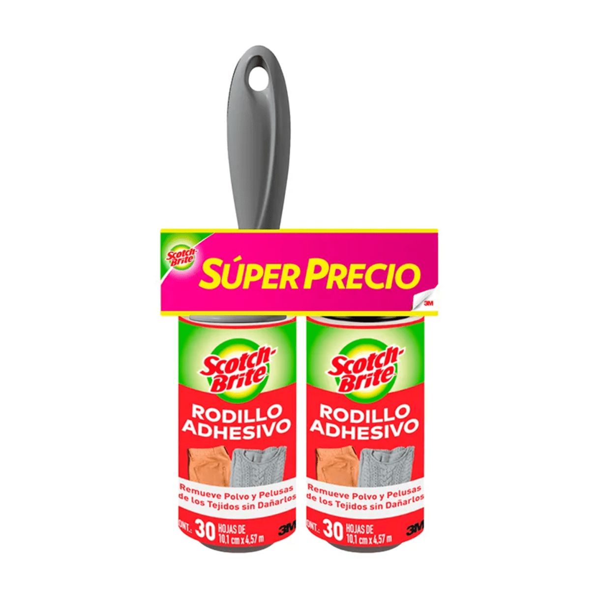 Rodillo 3M Scotch Brite Limpiador de Ropa 30 Hojas + Repuestos