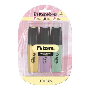 DESTACADOR ESCRITORIO 3 COLORES PASTEL PUNTA BISELADA TORRE