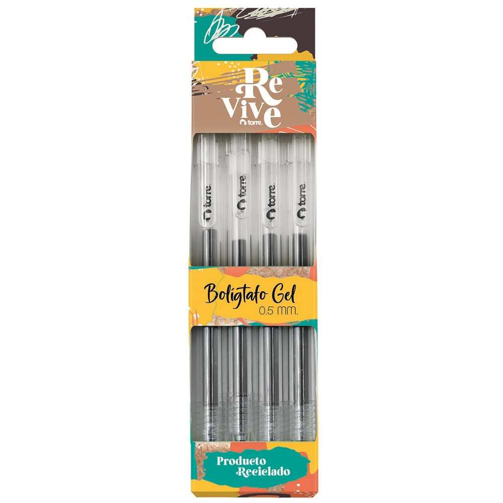 BLISTER BOLIGRAFO GEL 0,5 4 UN NEGRO REVIVE TORRE