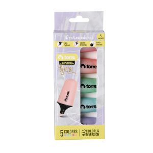 DESTACADOR GLITTER MINI PASTEL 5 COLORES TORRE