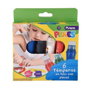 TEMPERA EN TUBO-PINCEL PEKES 6 COLORES TORRE