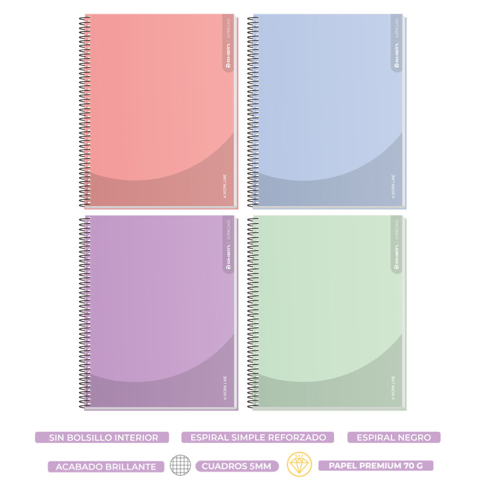 CUADERNO 1/2 OFICIO MATEMATICA 5 MM WORK LINE FEMME 120 HOJAS RHEIN