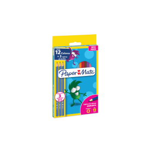 Lápices De Color Paper Mate Largo Hexagonal 12 Colores + 3 Grafitos