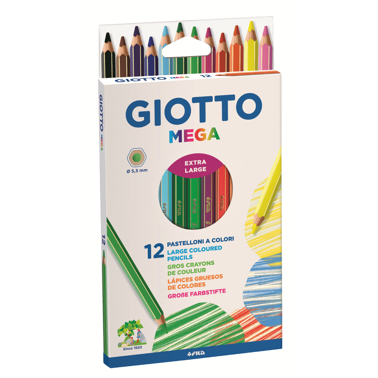 Lápices De Color Giotto Jumbo Mega Hexagonal Largo 12 Colores