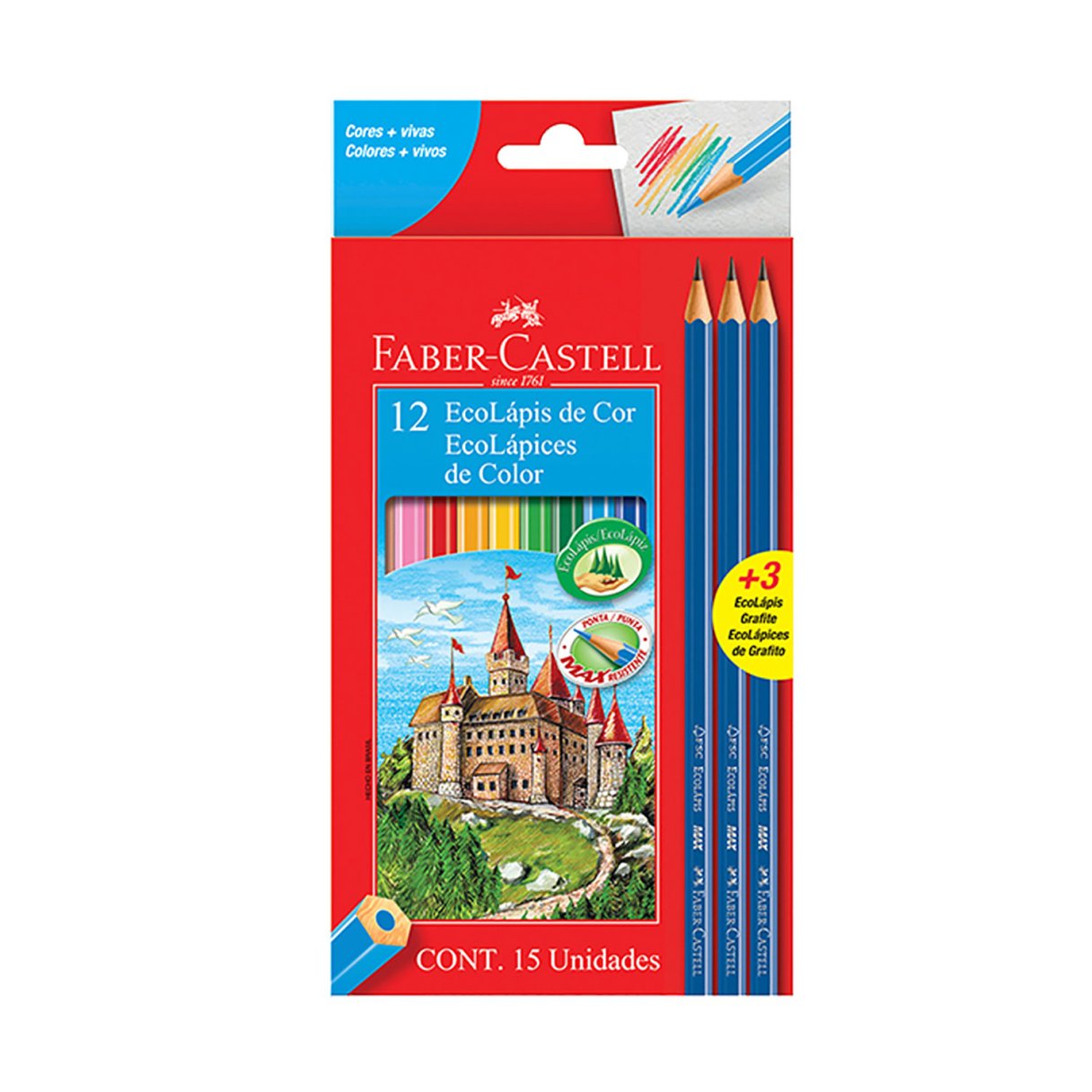 Lápices De Color Faber Castell Largo Hexagonal 12 + 3 Lápiz Grafito