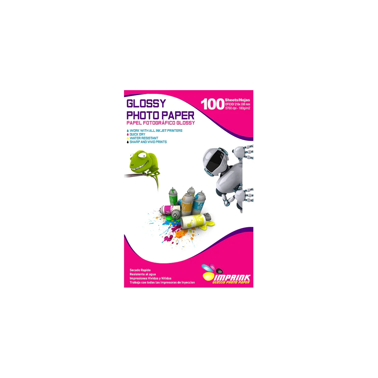 Papel Fotográfico Genérico Glossy Brillante Oficio 180gr X 100 Unidades
